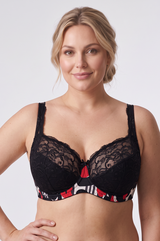 Half-padded Underwired Bra - 1109 Black Poppy, 75-105 B-H