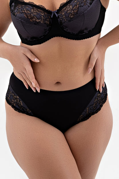 Mid-Waist Comfort Slip Panties, Smooth microfibre with lace - 2928/M Anthracite, 42-50