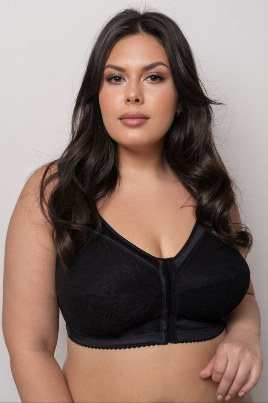 Бюстгальтер минимайзер с мягкими чашками без косточек с застежкой спереди - 1150, Черный, 75-135 B-M