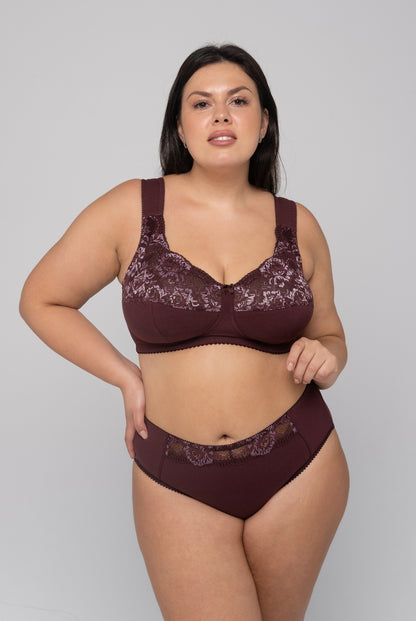 Sustainable Unpadded Wireless Cotton Comfort Bra - 1101/C Wine, 75-105 B-G