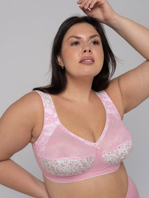 Extra Support Unpadded Wireless Cotton Comfort Bra 1104/C - Rose Shadow (80-100 D-J)