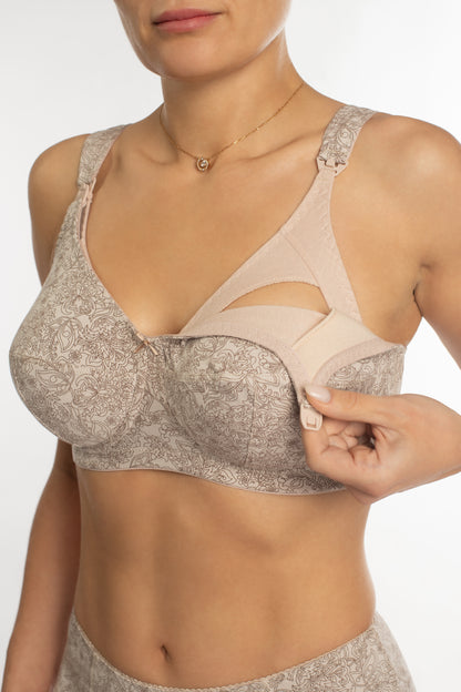 Sustainable  Wireless Nursing Cotton Comfort Bra - 1131/G Peony Melange, 80-110 C-J