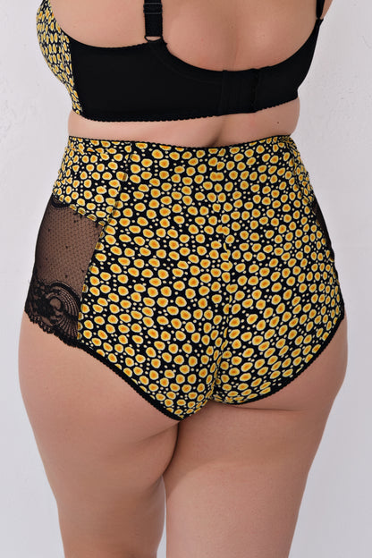 High-Waist Comfort Panties - 2959/M Black with yellow, 40-48