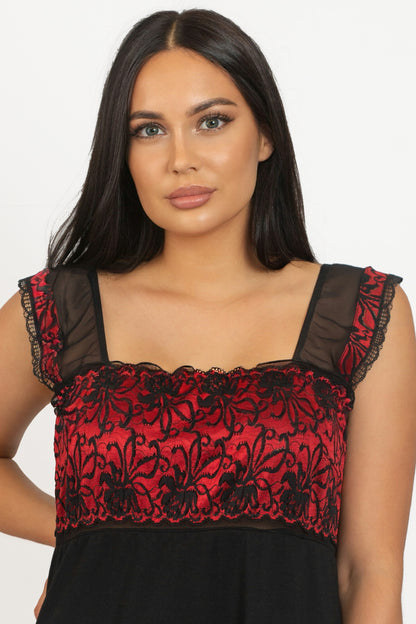 Cotton Comfort Midi Nightdress - 5811 Black with red, 42-54