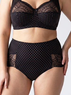 Sustainable High-Waist Cotton Briefs - 2911/C Black with lotus dots, 40-52