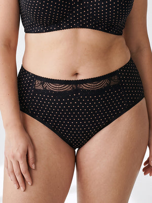Sustainable Basic Mid-Waist Cotton Comfort Slip Panties - 2955/C Black with lotus dots, 40-50