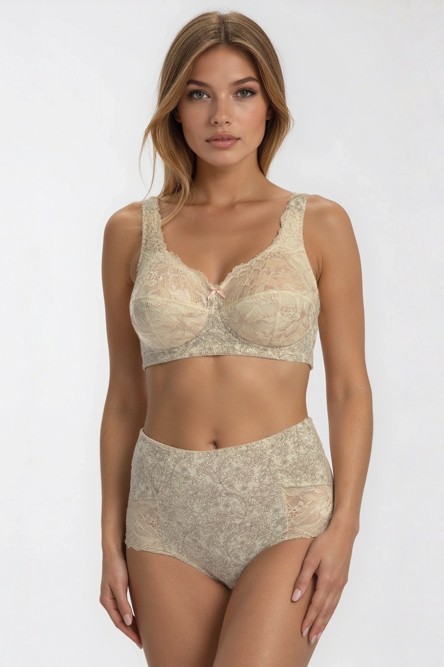 Unpadded Wireless Cotton Comfort Bra with lace cup 1205/G - Peony Melange (75-95 B-G)