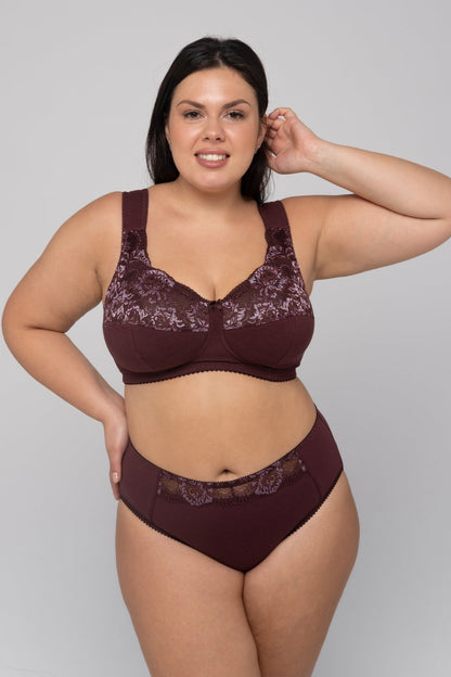 Sustainable Unpadded Wireless Cotton Comfort Bra - 1101/C Wine, 75-105 B-G