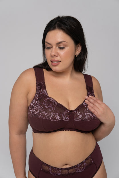 Sustainable Unpadded Wireless Cotton Comfort Bra - 1101/C Wine, 75-105 B-G
