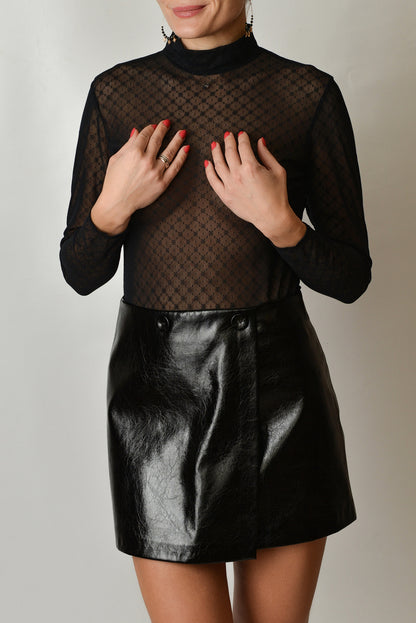 Sheer Mesh Long sleeve Turtleneck Bodysuit - 9123 Black, 38-46