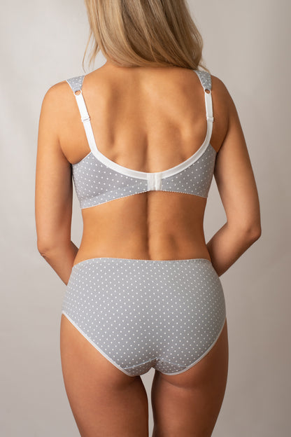 Wireless Cotton Support Bra with wide straps 1101/C - Grey with dots (80-105 B-G)