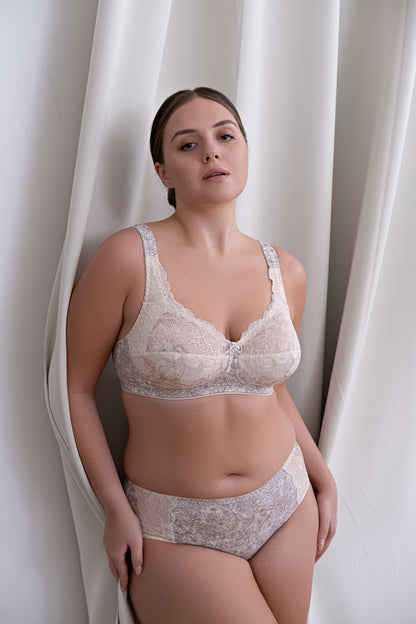 Unpadded Wireless Cotton Comfort Bra with lace cup 1205/G - Peony Melange (75-95 B-G)