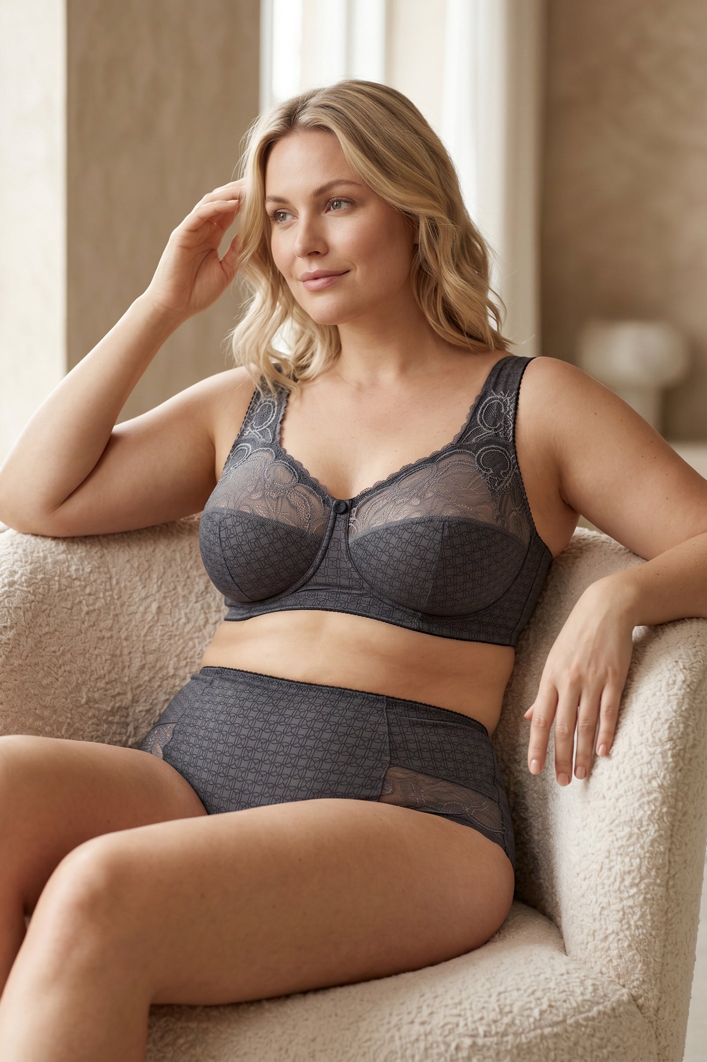 Wireless Cotton Support Bra with wide straps 1101/E - Ashen Crystal (75-105 B-G)