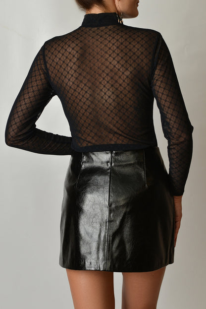 Sheer Mesh Long sleeve Turtleneck Bodysuit - 9123 Black, 38-46