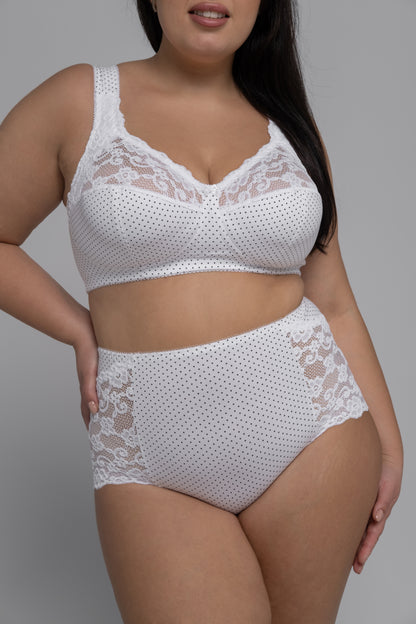 Wireless Cotton Support Bra with wide straps 1101/C - White with dots (75-105 B-G)
