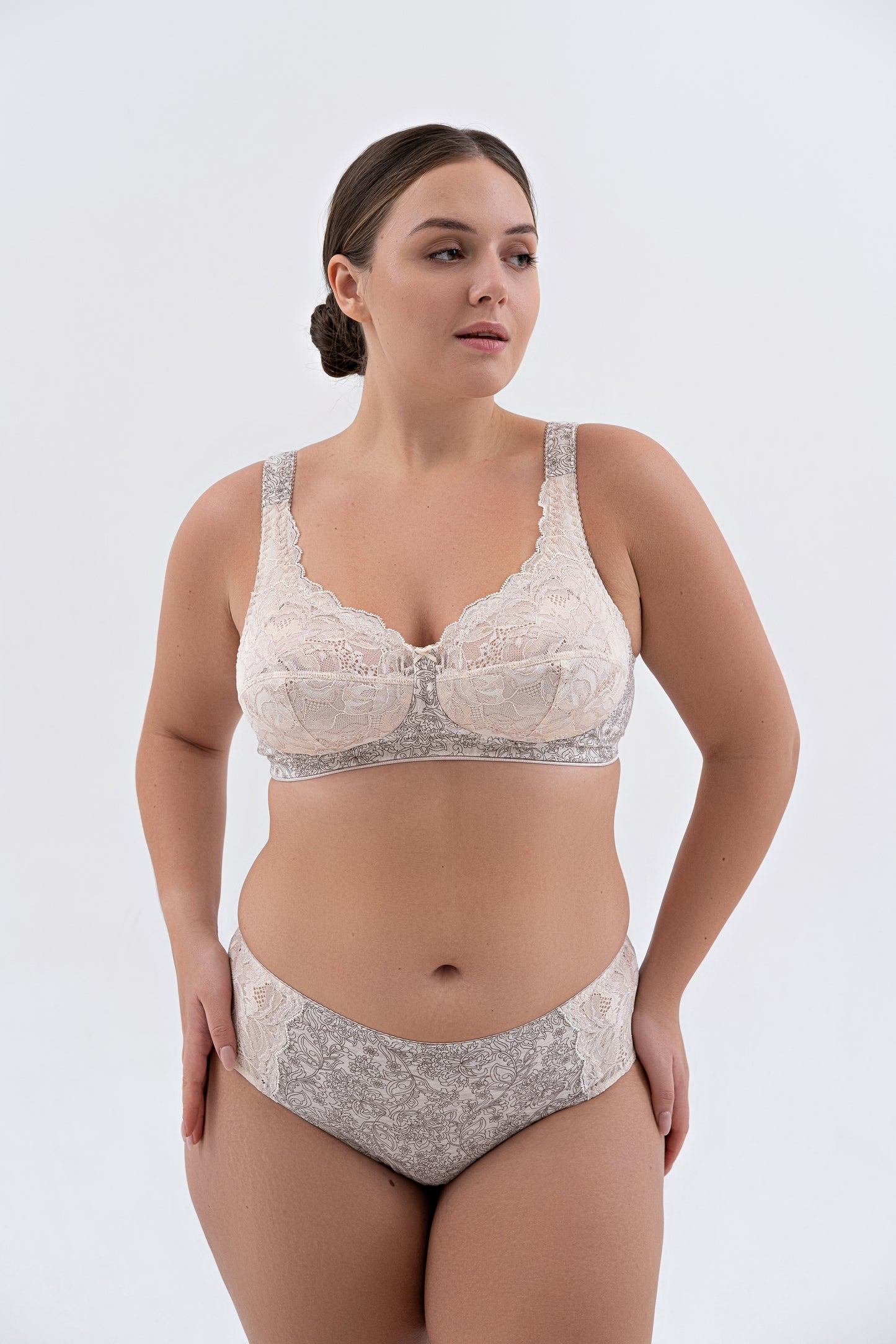 Unpadded Wireless Cotton Comfort Bra with lace cup 1205/G - Peony Melange (75-95 B-G)