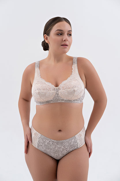 Unpadded Wireless Cotton Comfort Bra with lace cup 1205/G - Peony Melange (75-95 B-G)